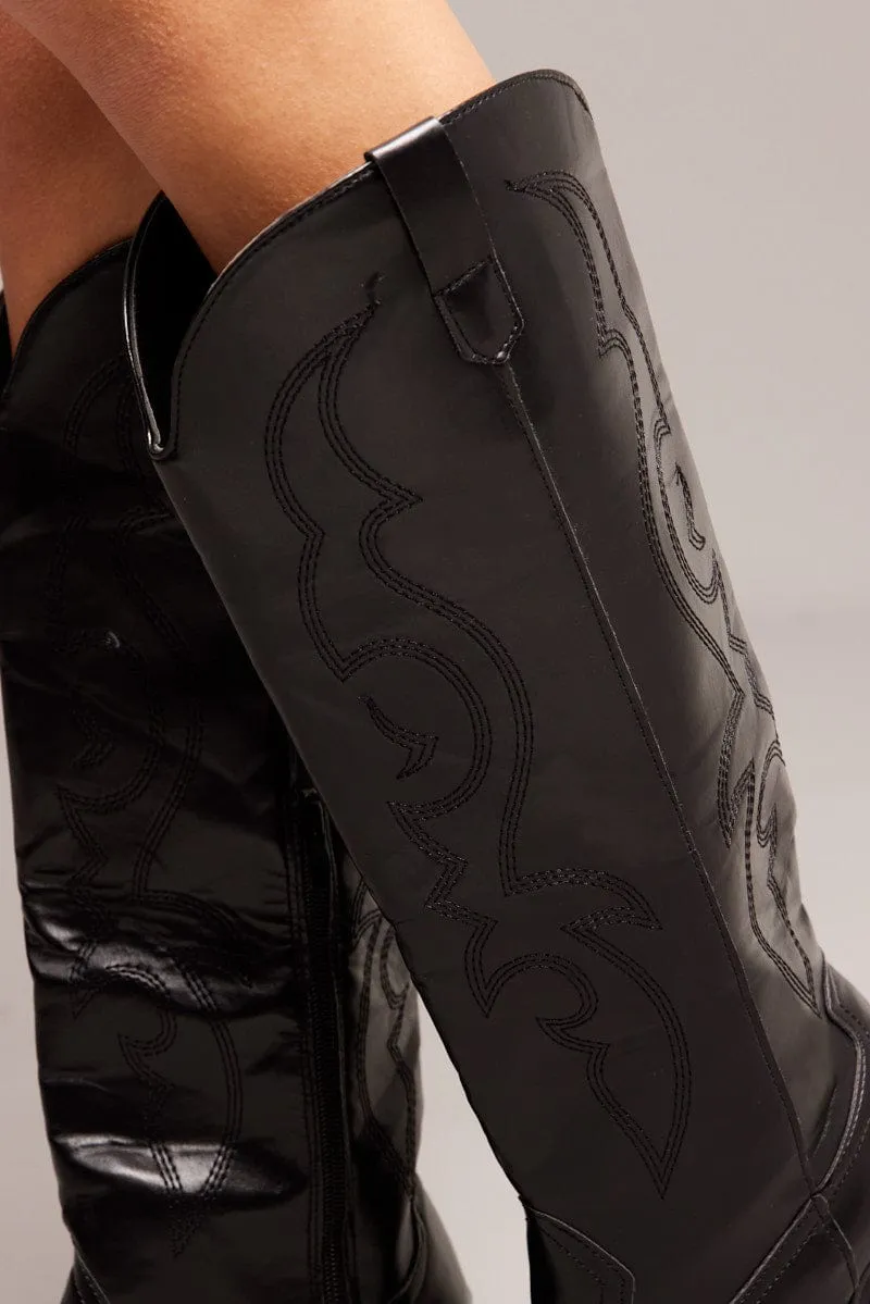 Black Embroidered Western Boots