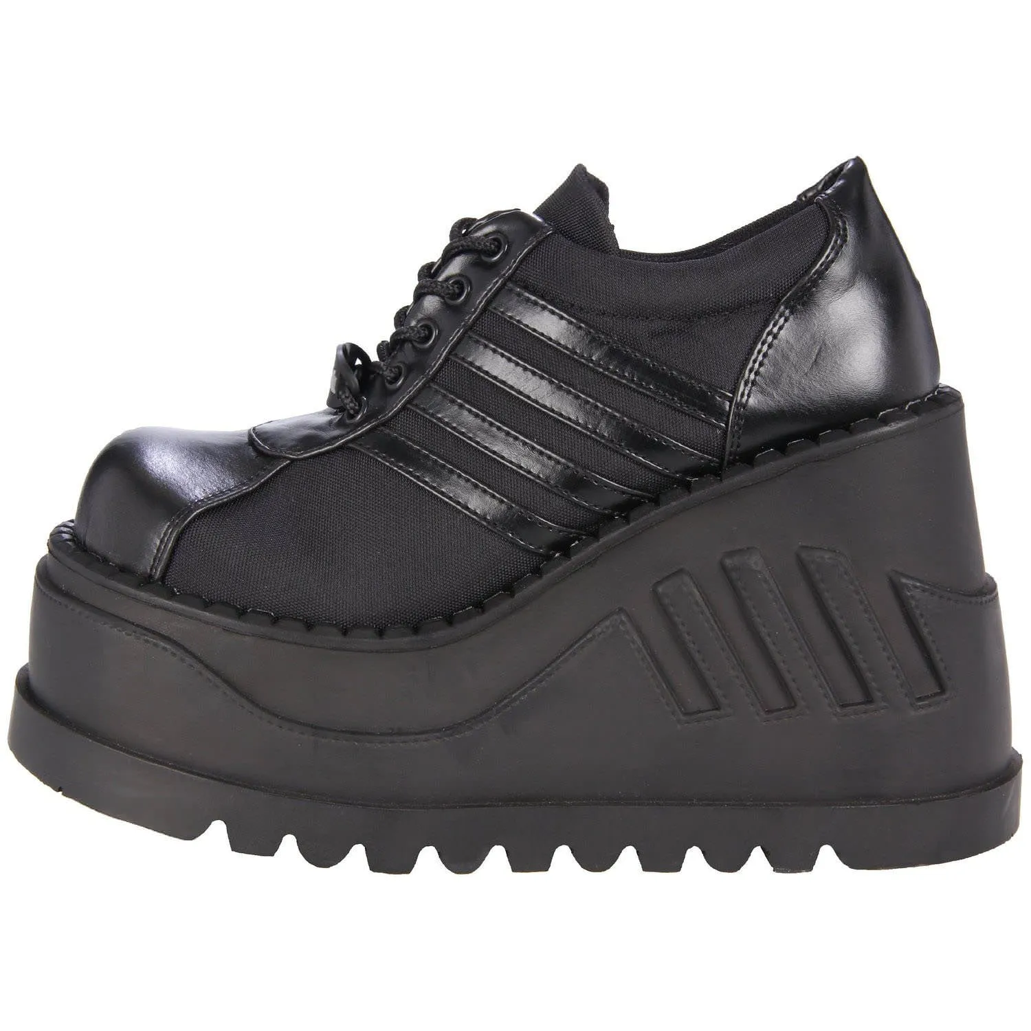 DEMONIA STOMP-08 BLACK CHUNKY PLATFORM SHOES