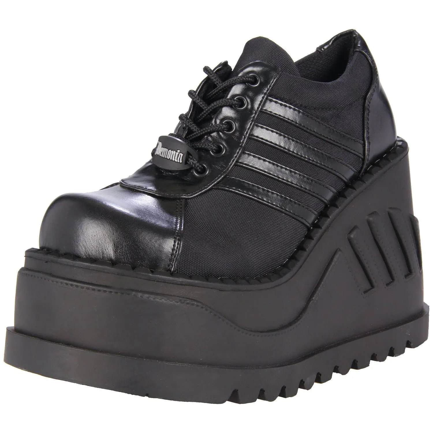DEMONIA STOMP-08 BLACK CHUNKY PLATFORM SHOES