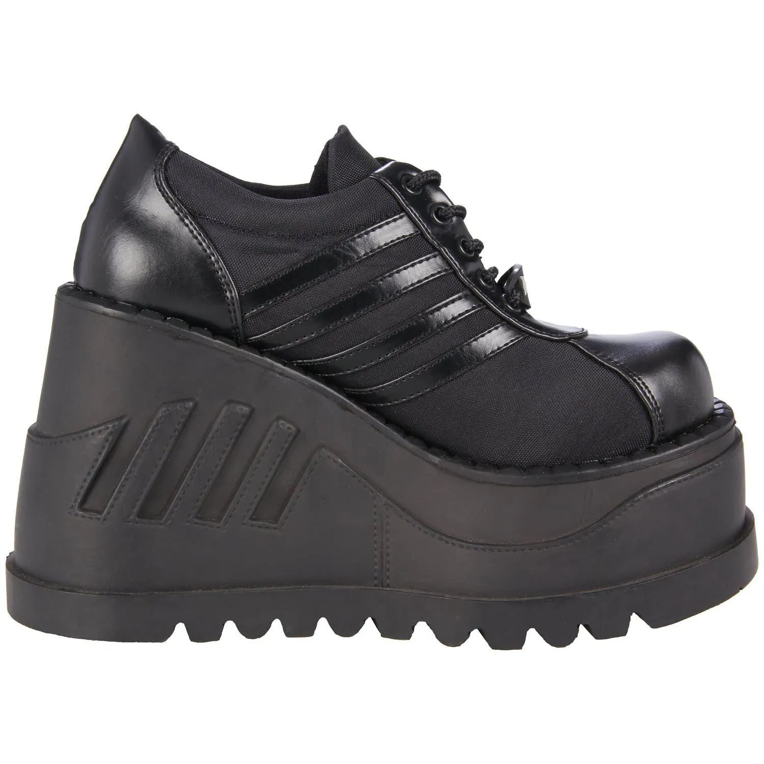 DEMONIA STOMP-08 BLACK CHUNKY PLATFORM SHOES
