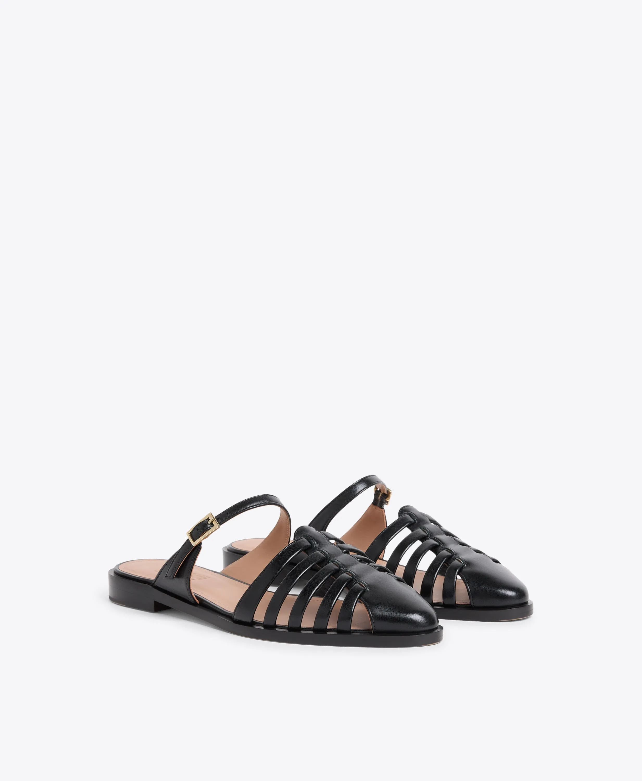 Eleonora Black Leather Flat Mules