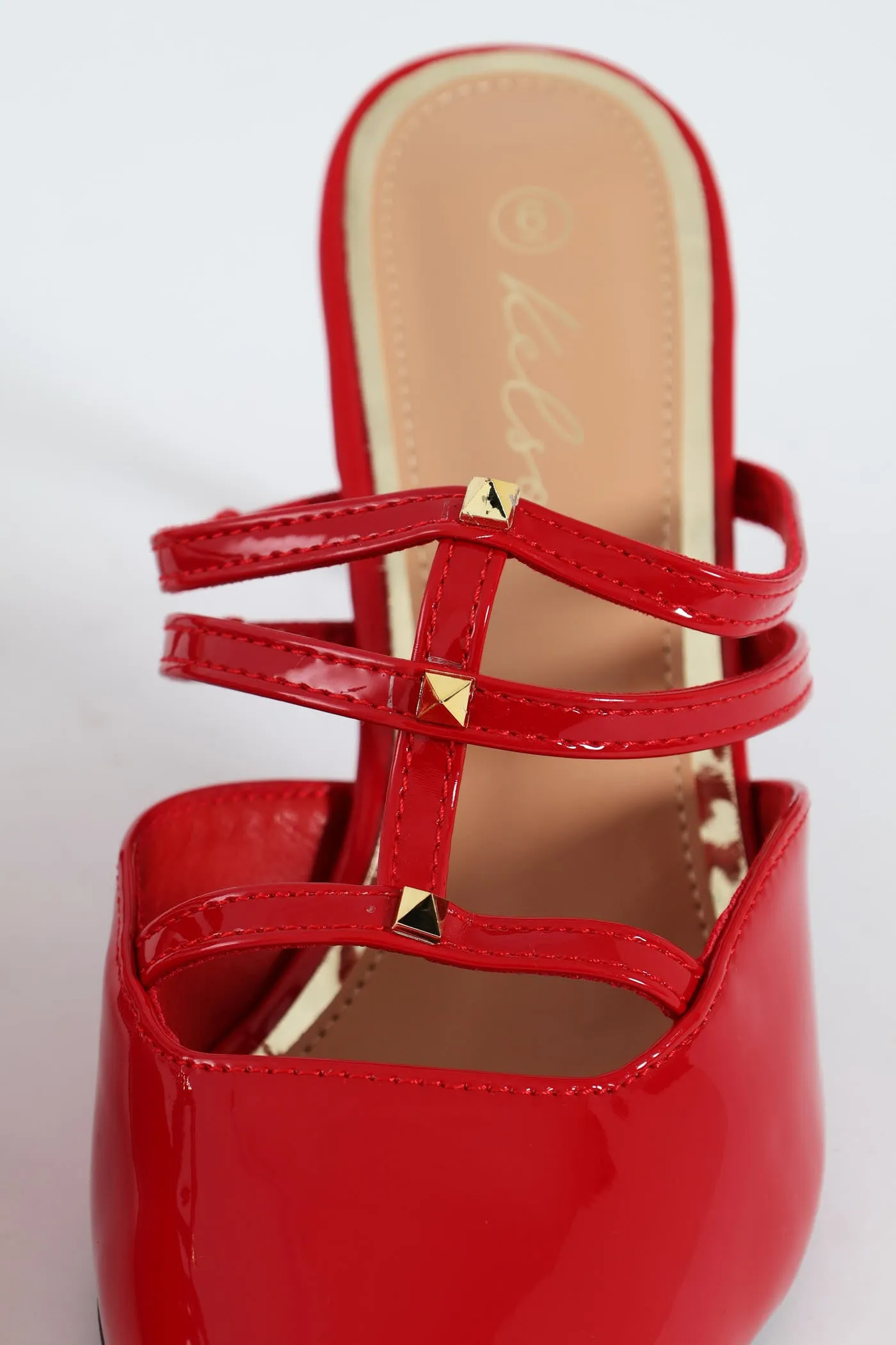 Multi Strap Pointy Mule Heel - Red