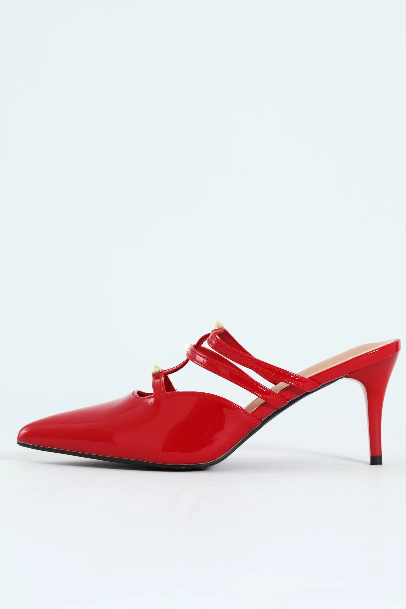 Multi Strap Pointy Mule Heel - Red