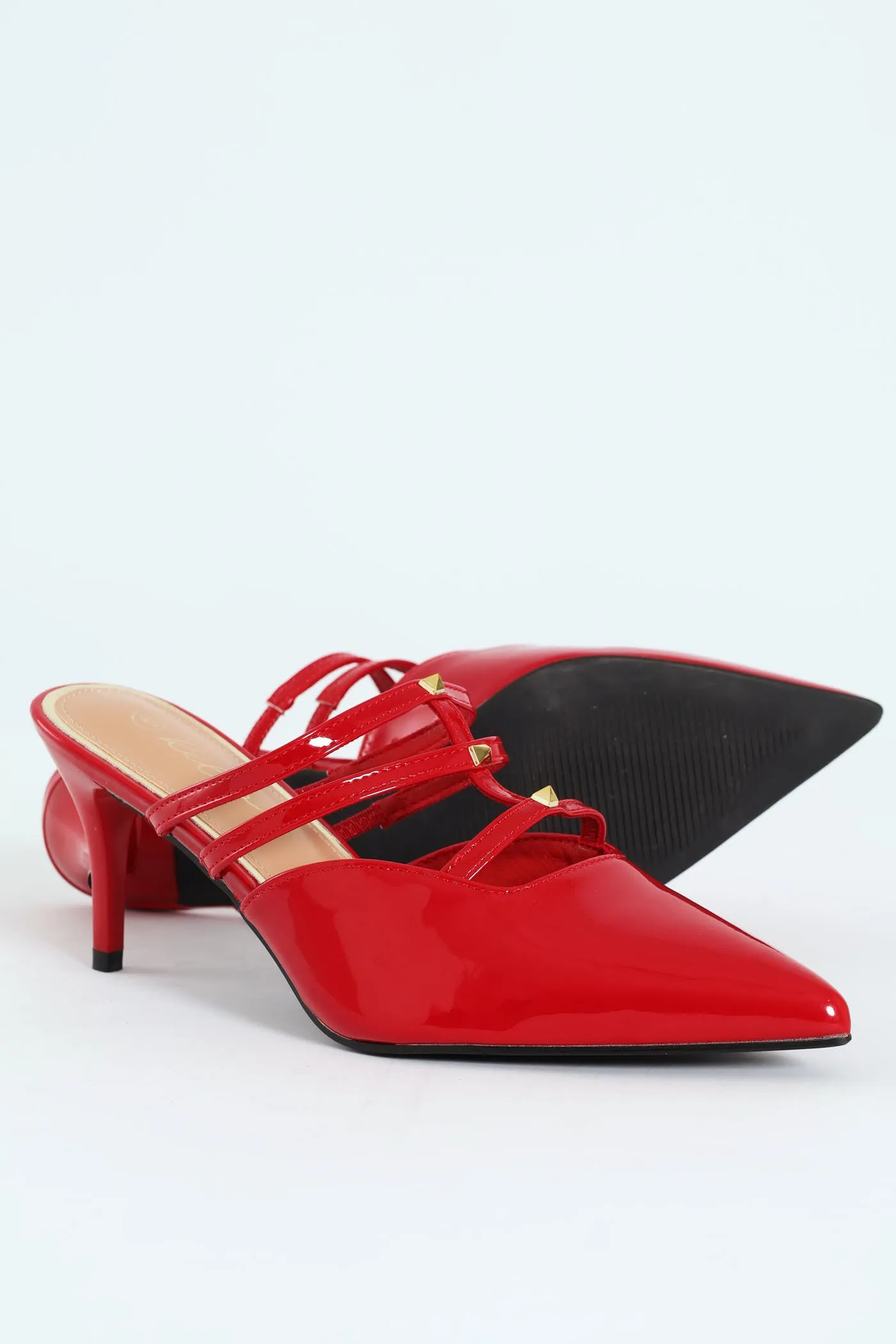 Multi Strap Pointy Mule Heel - Red