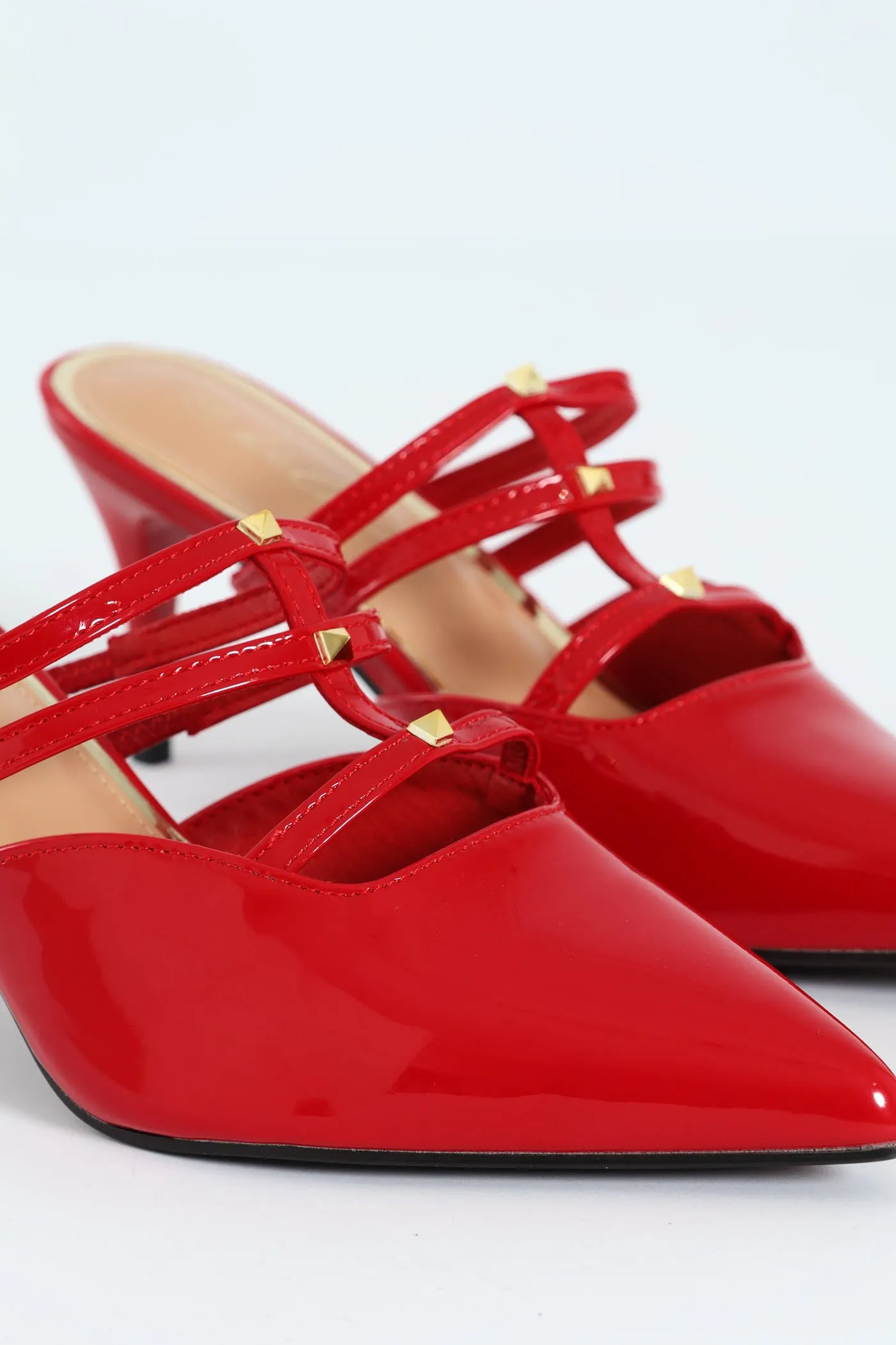 Multi Strap Pointy Mule Heel - Red
