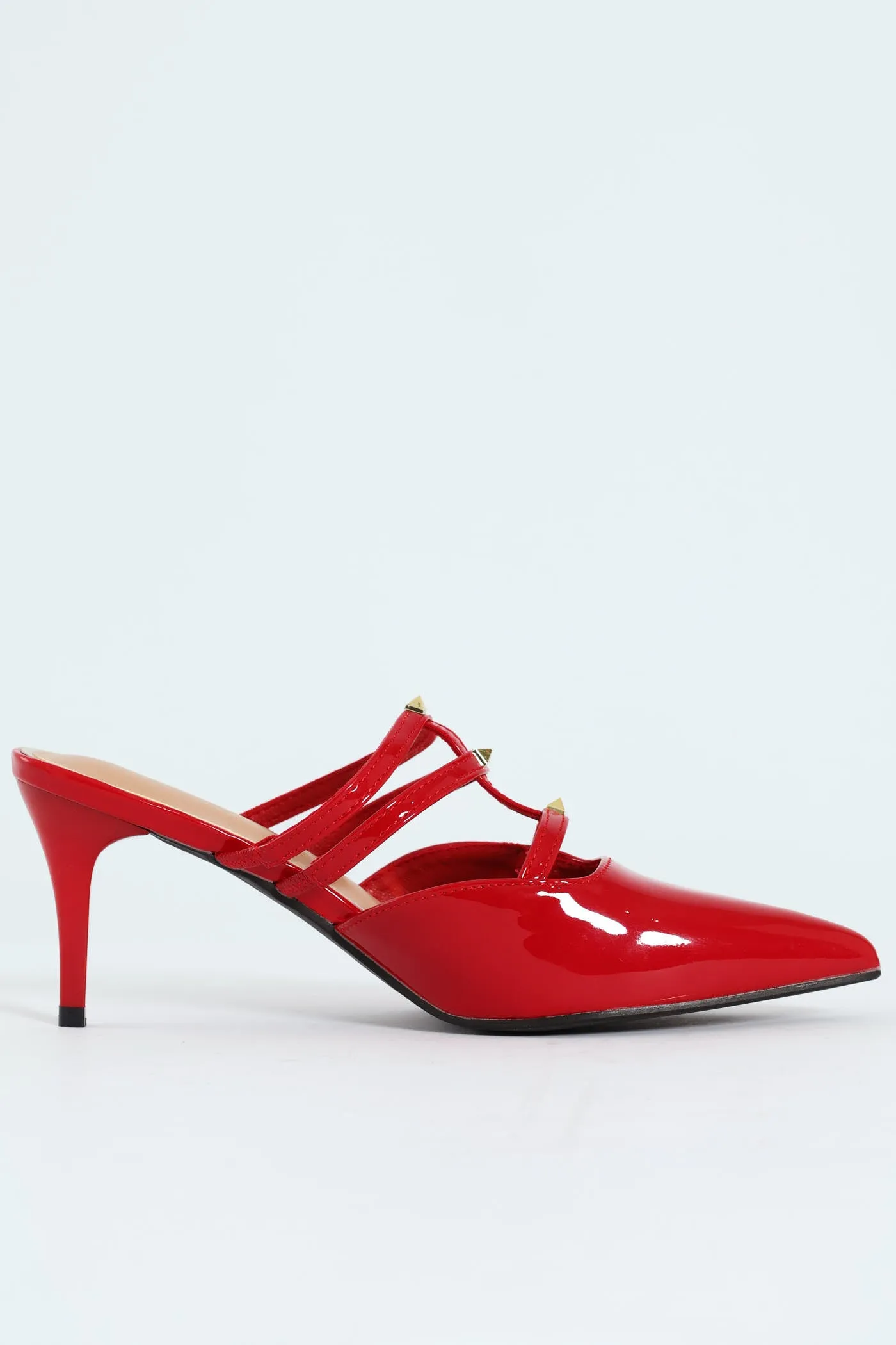 Multi Strap Pointy Mule Heel - Red