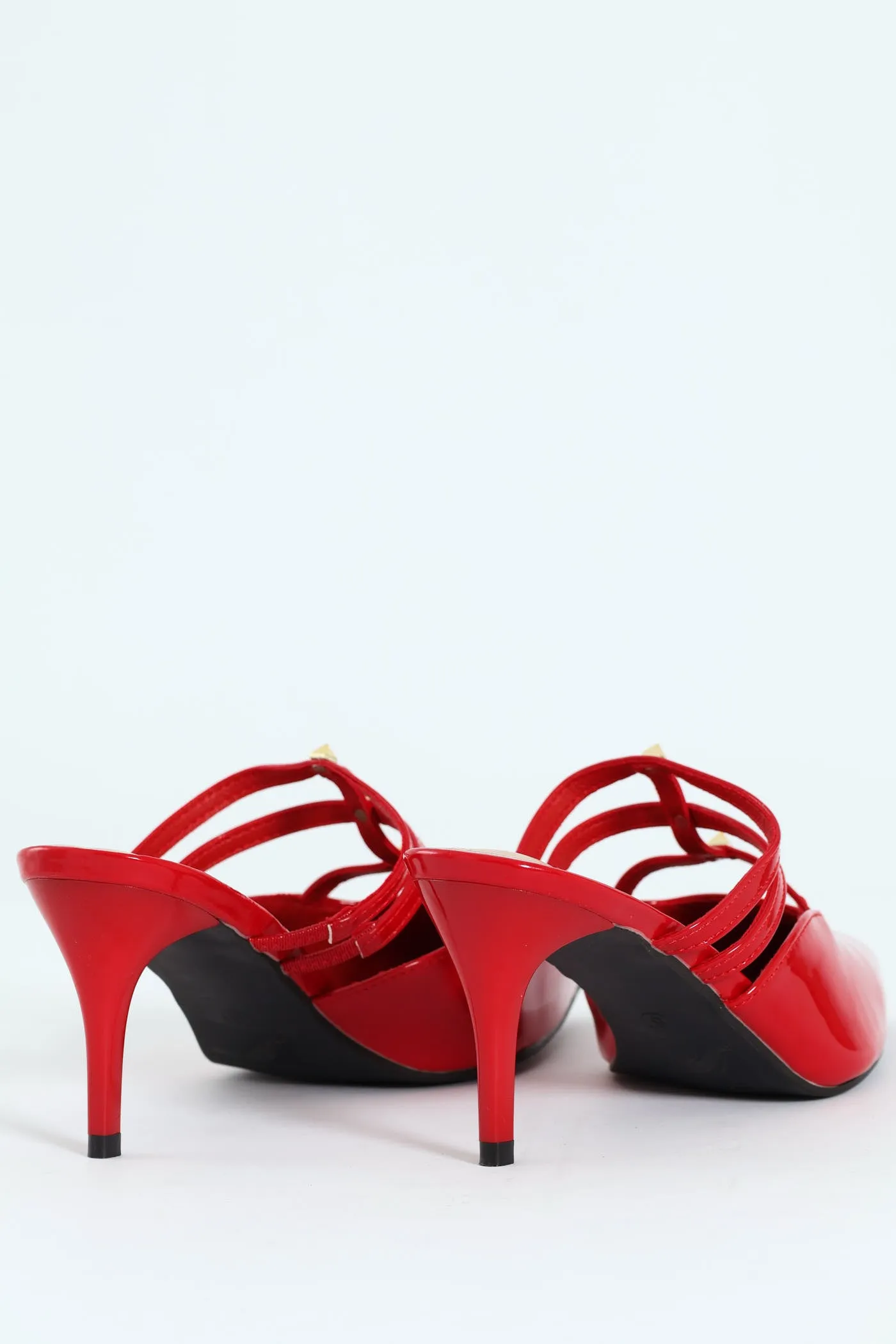 Multi Strap Pointy Mule Heel - Red