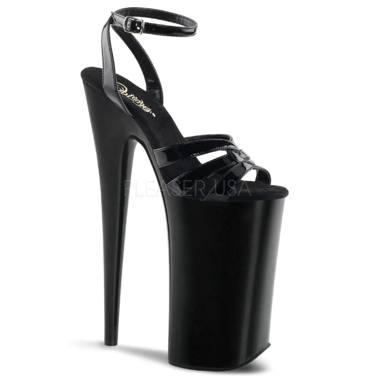 Pleaser BEYOND-012 Black 10 Inch Heel Ankle Strap Sandals