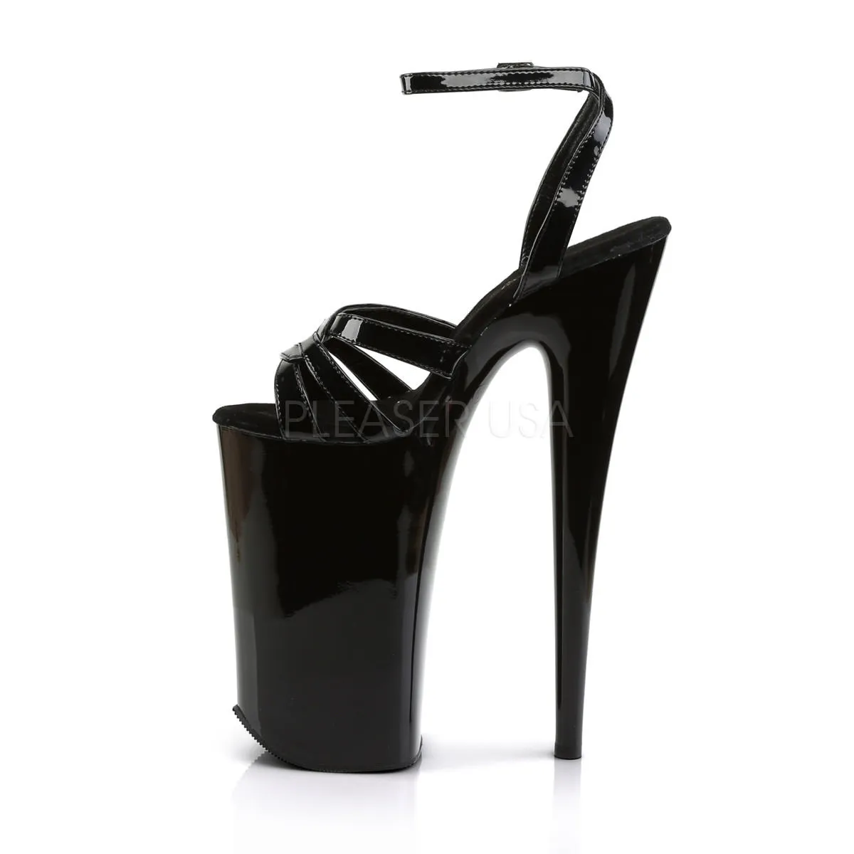 Pleaser BEYOND-012 Black 10 Inch Heel Ankle Strap Sandals